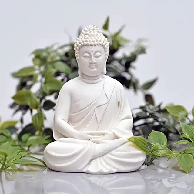 Lord Gautam Buddha Idol for Living Room, White, 5.5 Inches