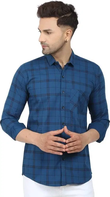 Cotton Full Sleeves Shirt for Men (Navy Blue, XXL)