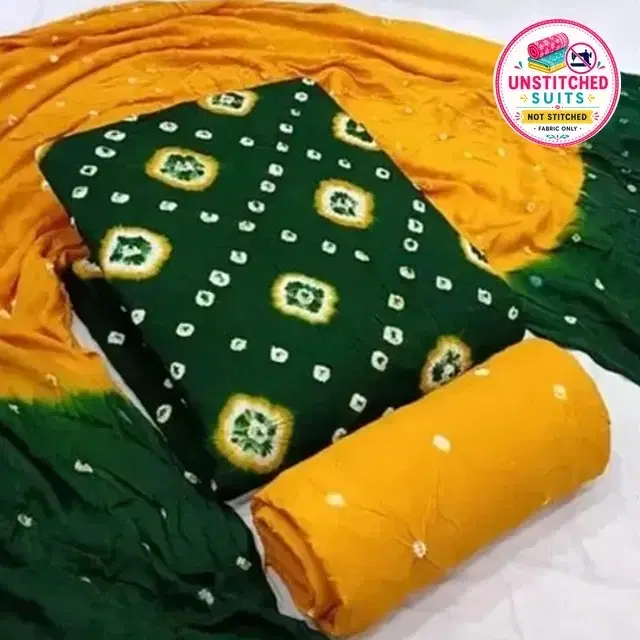 Rayon Bandhani Unstitched Suit with Dupatta for Women, Green