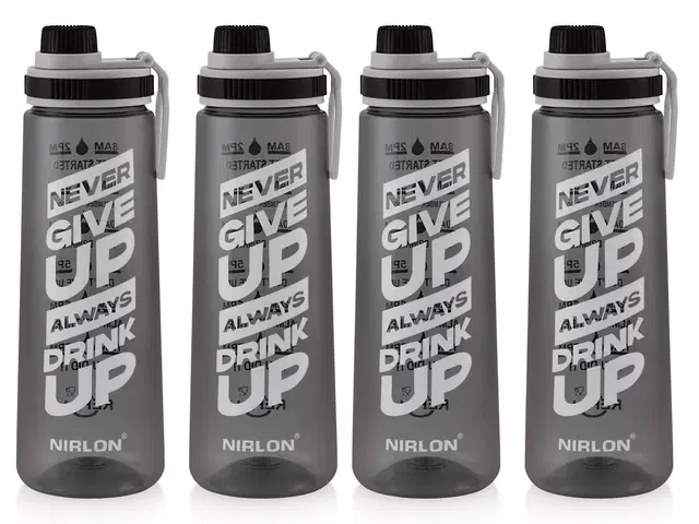 Nirlon Clear Sip Motivational Fitness Sport Water Bottle 800Ml Set Of 4 & Time Maker, Leak-Proof, Bpa-Free, Toxin Free Plastic Drink Bottle Design For Unisex At Gym, School, Office ( Black )