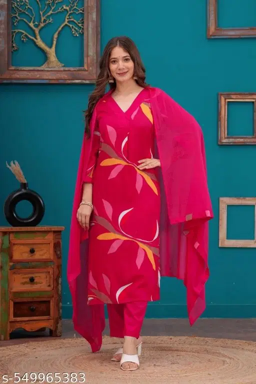 Dupatta Set for Women (Pink, S)