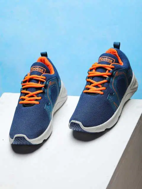 Footox Stylish Mens Casual Shoes (Blue & Orange, 12) (F-1352)