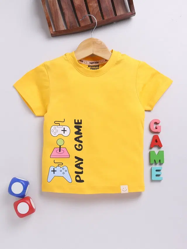 Round Neck Printed T-Shirt for Boys, Yellow (9-1 Years)