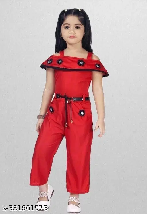 Rayon Printed Jumpsuit for Girls (Red, 0-6 Months)