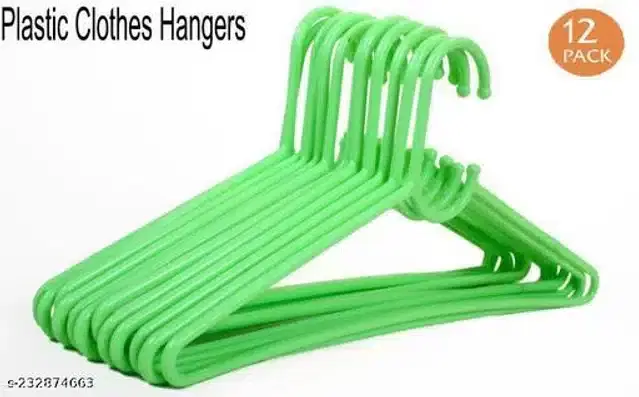 Plastic Cloth Hangers, Green, Pack of 12