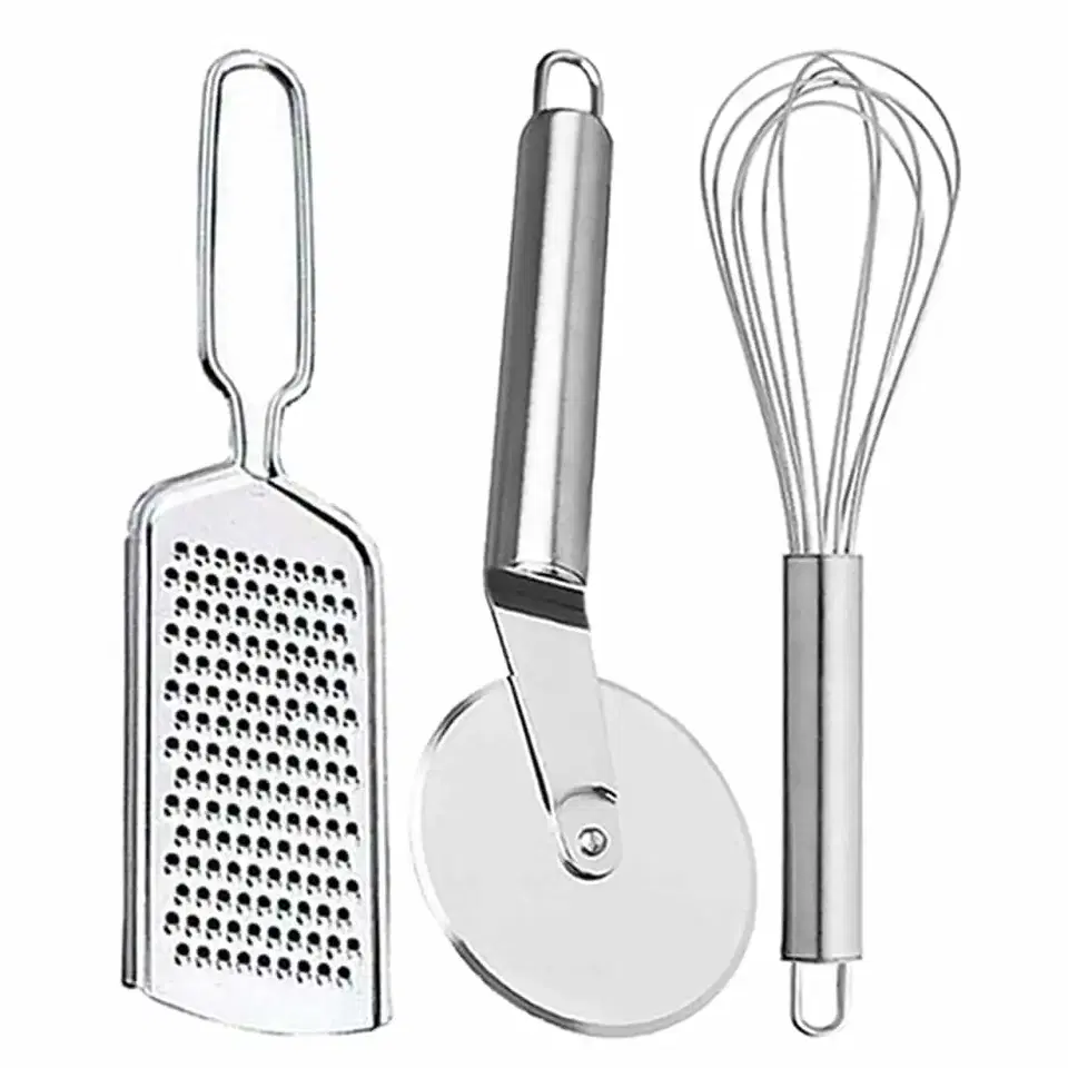 Oc9 Stainless Steel Cheese Grater & Pizza Cutter & Egg Whisk For Kitchen Tool Set