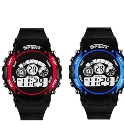 Multifunction Rubber Digital Watch for Kids, Red & Blue, Pack of 2