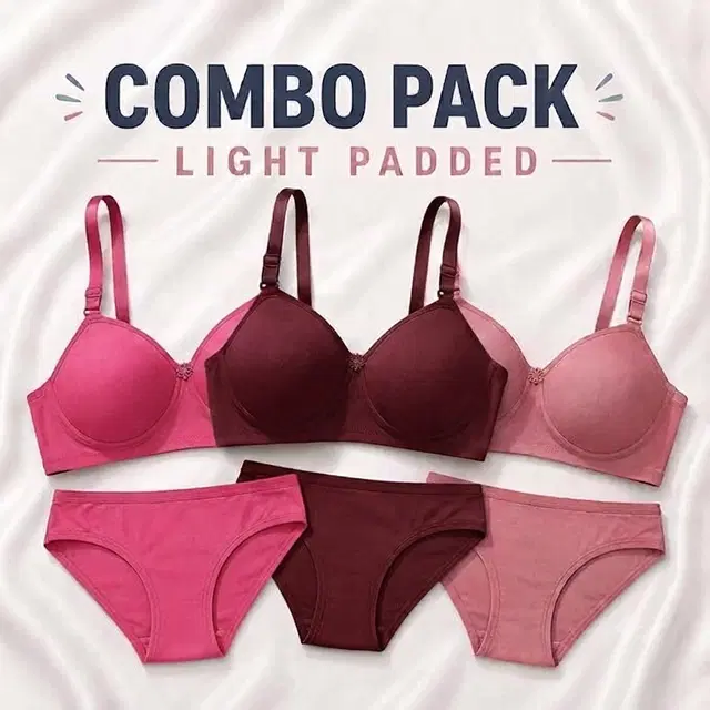Cotton Bra and Hipster Panty Set for Women, Pack of 3 (Multicolor, 28B)
