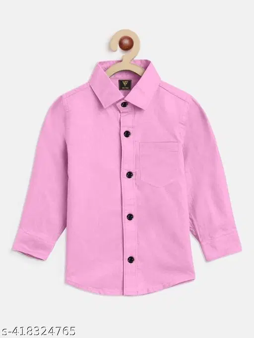 Solid Cotton Blend Spread Collar Shirt for Boys (Pink, 10-11 Years)