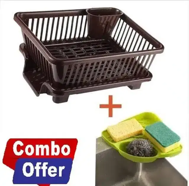 Dish Rack Drainer Basket with Soap Dish Organiser, Multicolor, Pack of 2
