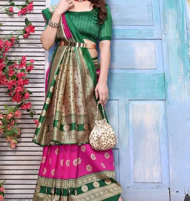 Art Silk Printed Saree for Women (Pink, 6 m)