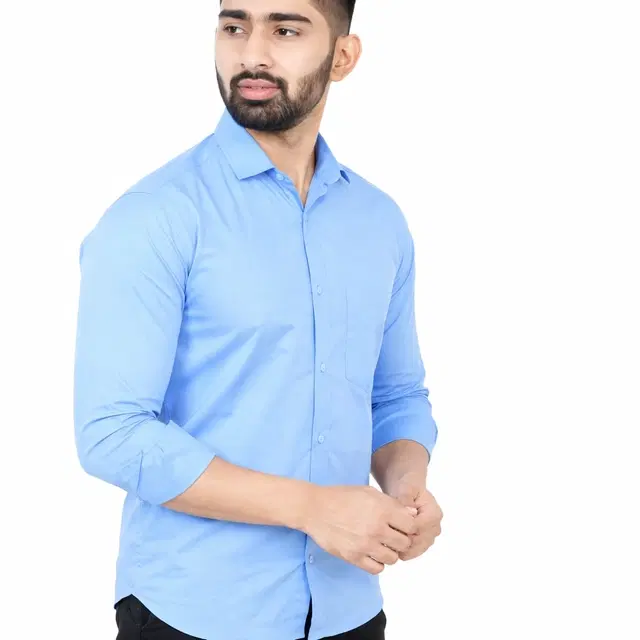 Smart Casual Wear Polycotton Shirt for Mens, Sky Blue (L)