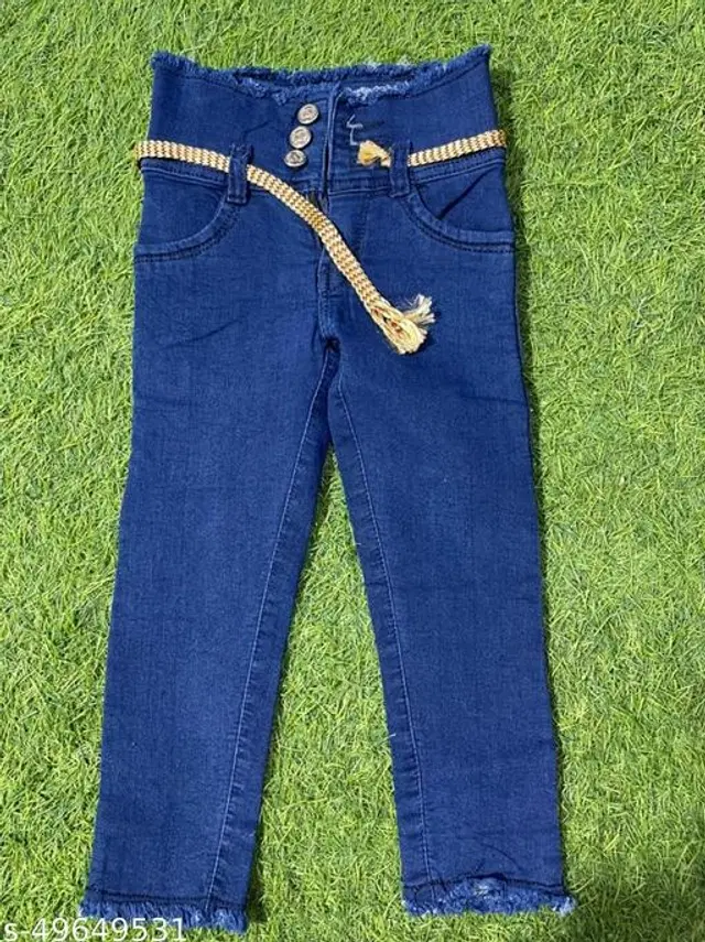 Denim Solid Jeans for Girls (Navy Blue, 2-3 Years)
