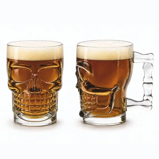 Cello Skull Glass Beer Mug, 510ml | Set of 2 | Heavy-Base Lead-Free Glass | Comfortable Handle
