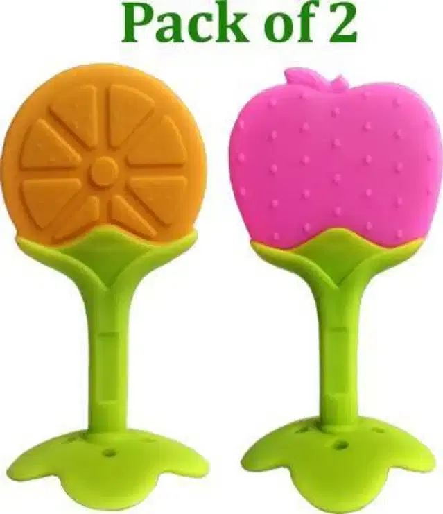 Silicone Smooth Teether for Kids, Multicolor, Pack of 2