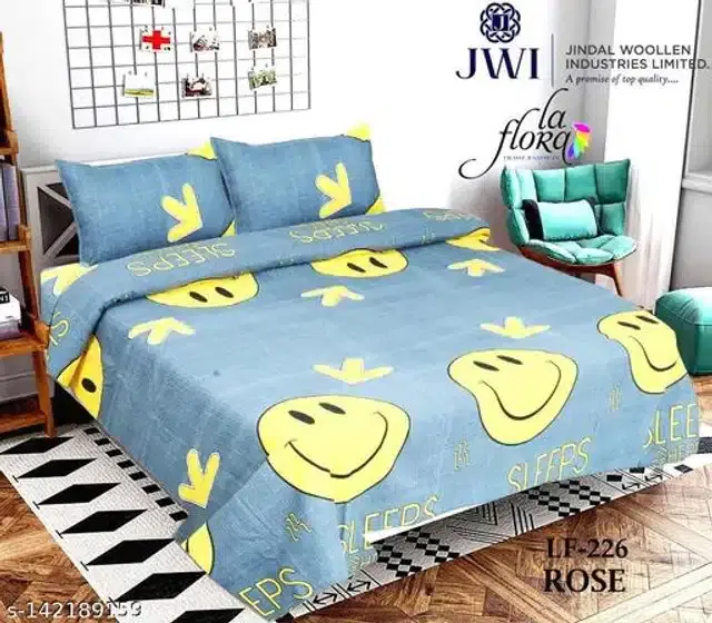 Cotton Double Size Bedsheet with Pillow Cover, Multicolor, 78x98 Inches