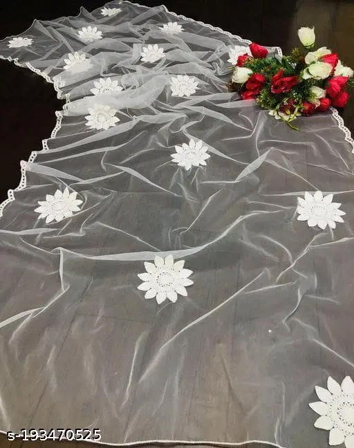 Embroidered Punjabi Net Dupatta (White, Free Size)