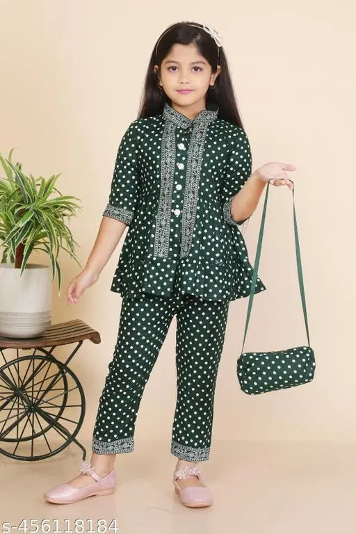 Embroidered Rayon Kurta Set for Girls (Green, 7-8 Years)