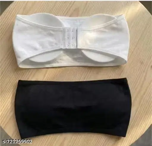 Bandeau Bra with Bows for Women, Pack of 2 (Black, 32B)