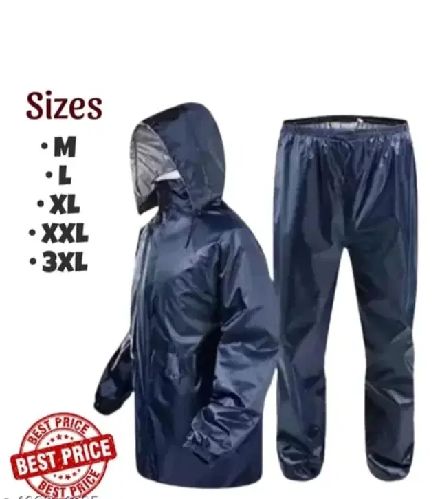 Polyester Solid Rainsuit for Men, Black, XL