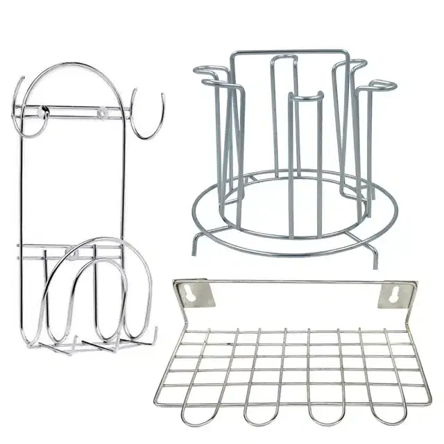 Stainless Steel Glass Stand & Chakla Belan Stand with Utensil Holder, Set of 3, Silver