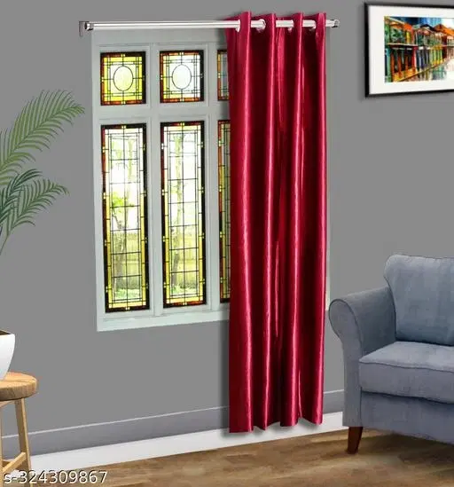 KANUSHI Industries® 1 Pieces Washable Polyster Eyelet Door Curtain Set (Color Maroon) (7 FT)