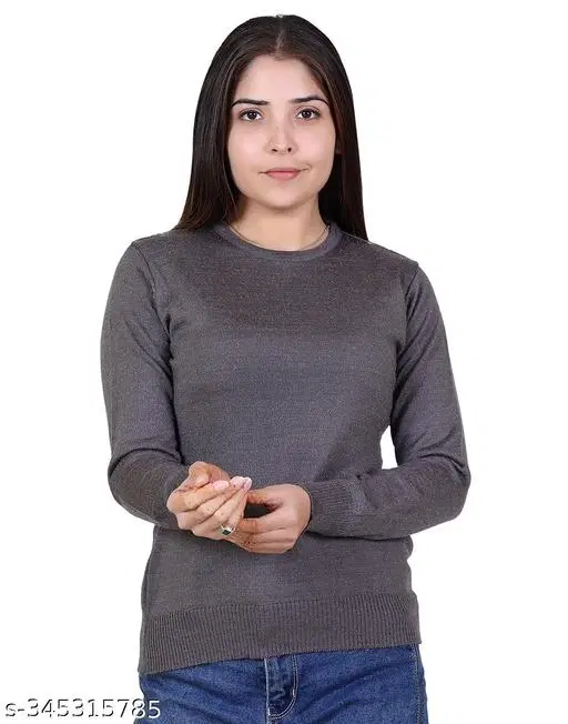 Acrylic Solid Sweater for Women (Grey, L)