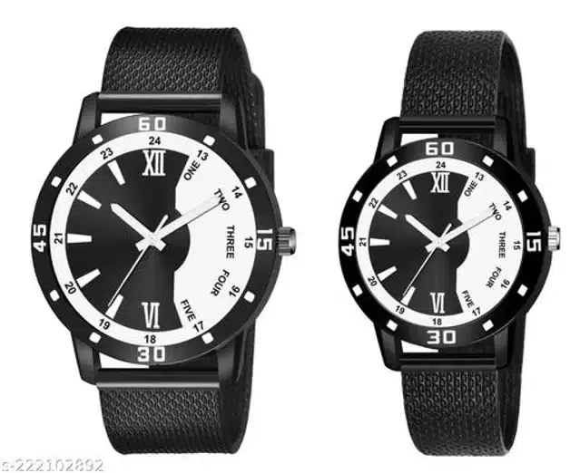 Analog Watch for Couple, Pack of 2 (Multicolor)