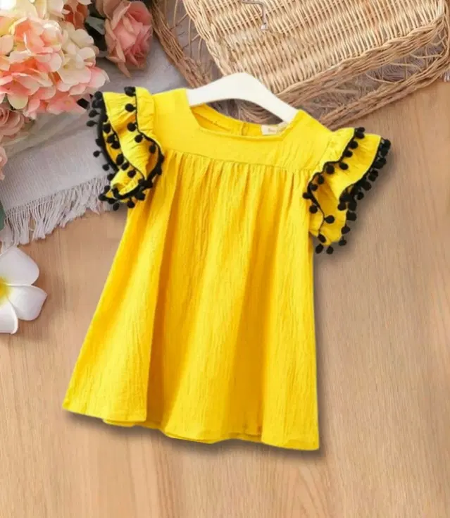 Cotton Blend Frock for Girls (Yellow, 12-18 Months)