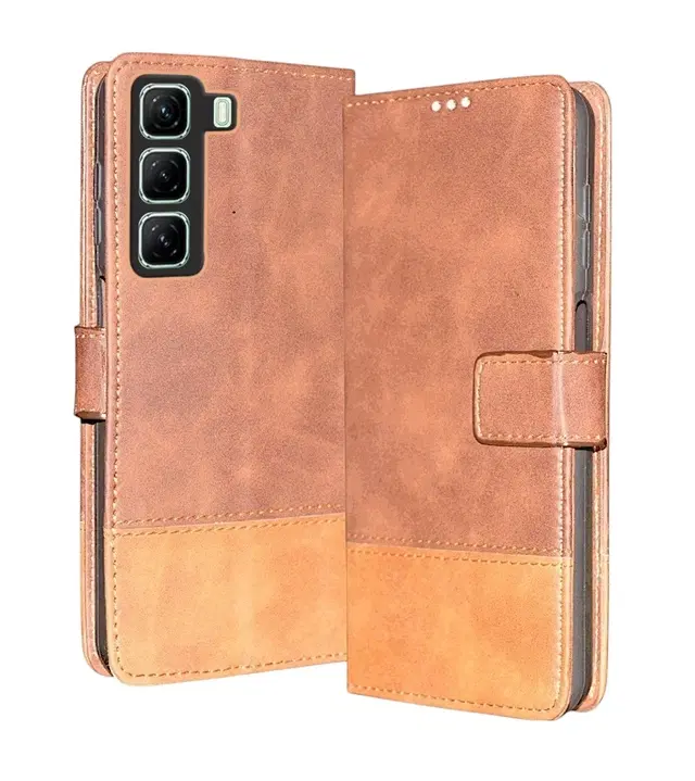 Artificial Leather Mobile Flip Cover for Infinix X6720 / Hot 50 5G, Brown