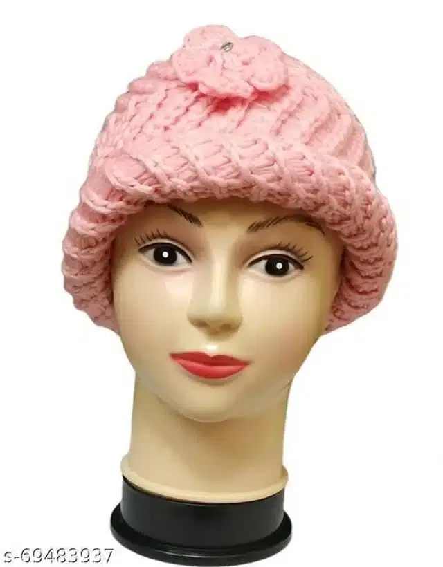 Woolen Cap for Women (Pink)