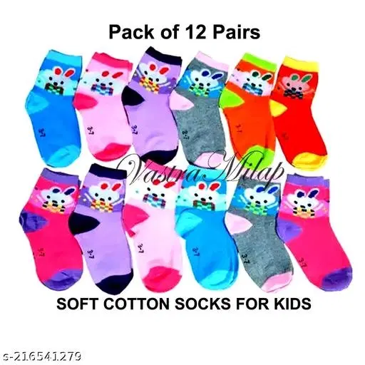 Cotton Socks for Kids, Set of 12 (Multicolor, 0-3 Months)