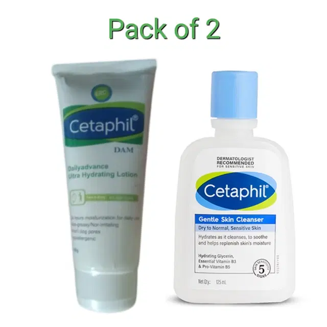 Combo of Cetaphil Gentle Skin Cleanser, 125 ml & DAM Hydrating Lotion, 100 ml, Set of 2