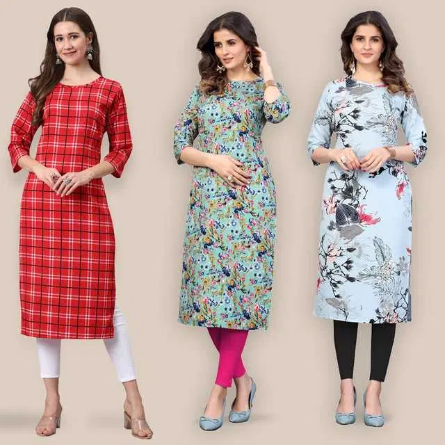 Women Crepe Printed Kurta, Pack Of 3 (Multicolor, M) (SD-283)