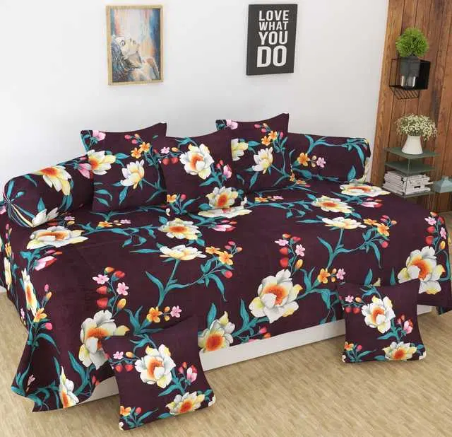 Homefab Microfiber Diwan Set, Wine, 60X88 In, HF-122