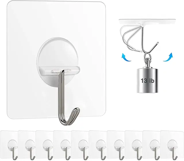 Plastic Wall Hooks, Transparent (Pack of 20)
