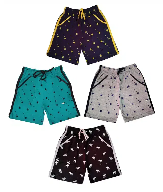 Cotton Blend Printed Shorts for Kids, Pack of 4 (Multicolor, 6-7 Years)