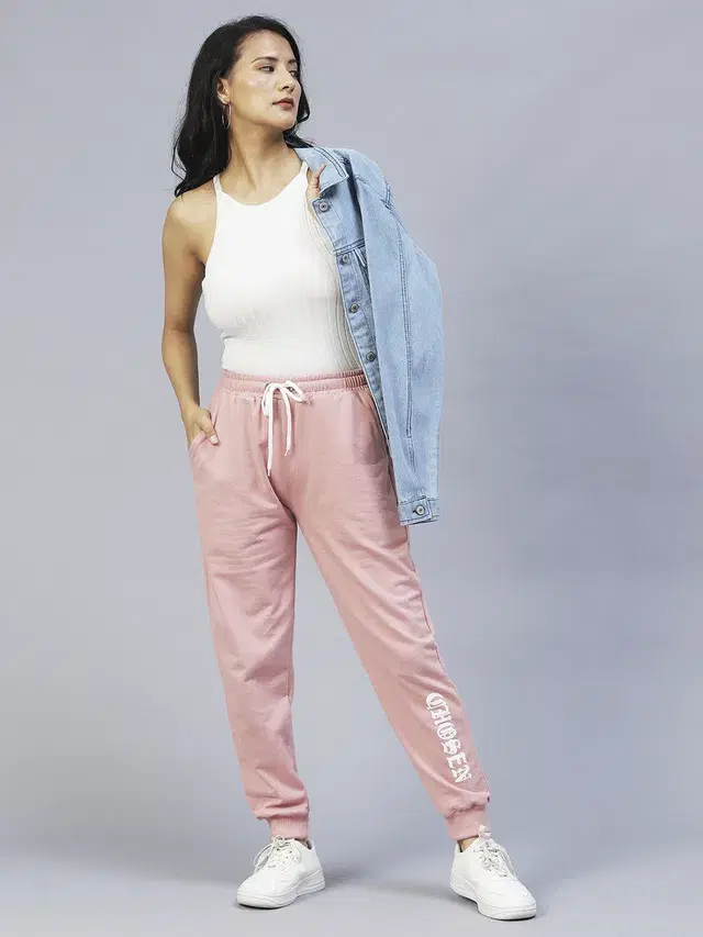 Women's Side Printed Jogger (Peach, S)