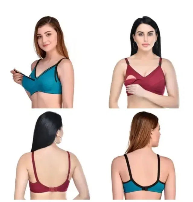 Cotton Solid Bras for Women, Pack of 2 (Multicolor, 34)