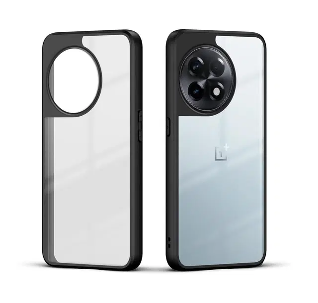 Polycarbonate Transparent Hybrid Hard Bumper Mobile Back Cover for OnePlus 11R 5G, Black
