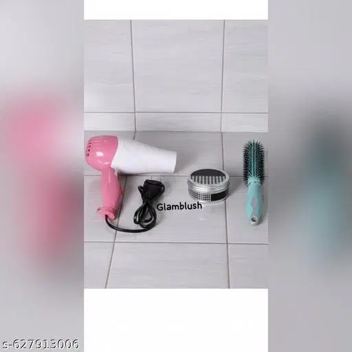 Plastic Hair Dryer with Hair Wax & Hair Roller Brush, Multicolor, Set of 3