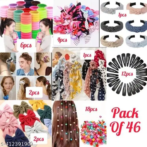 Set of 46 pcs Hair Accessories Combo for Women (Multicolor)