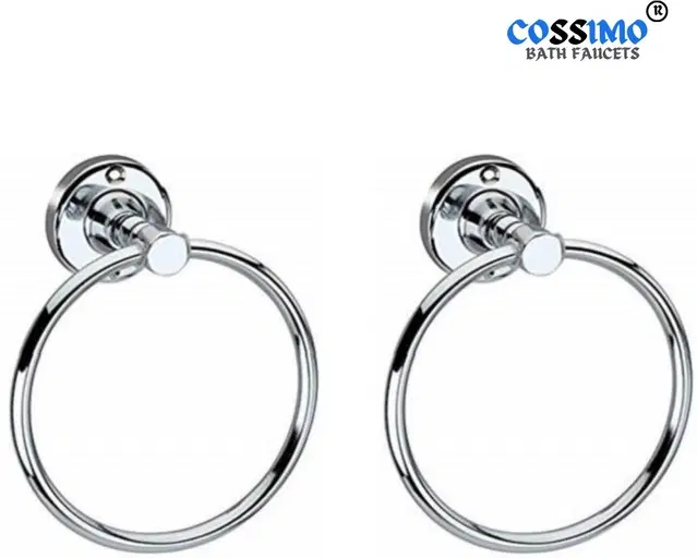 Stainless Steel Multipurpose Towel Ring with Wall Flange, Silver, Set of 2
