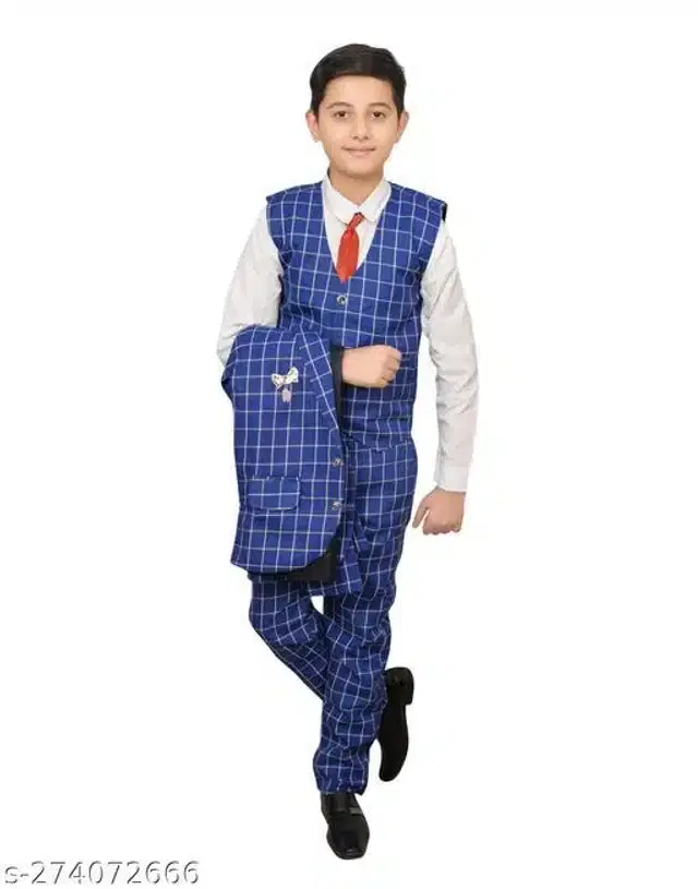 4 Pcs Coat Pant Set for Boys (Multicolor, 6-7 Years)