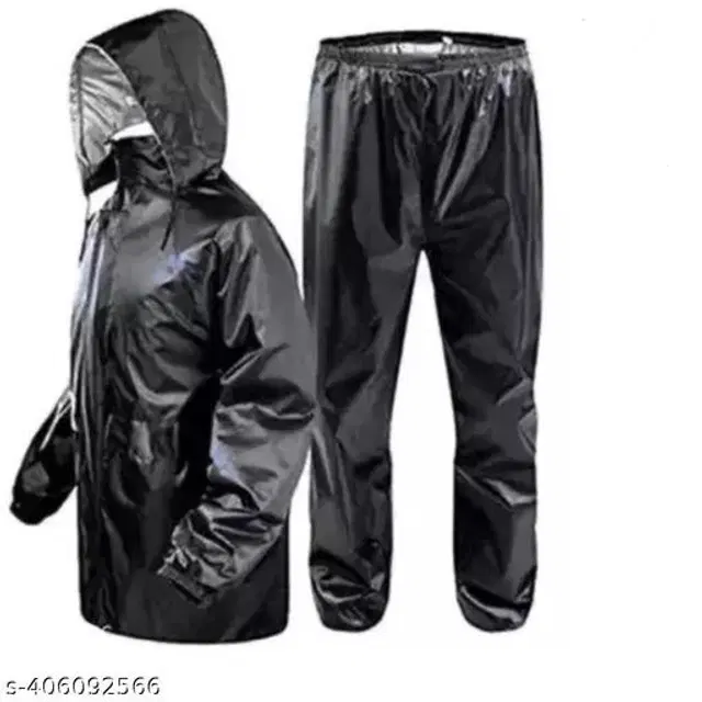 Polyester Rain Coat for Men, Black, S