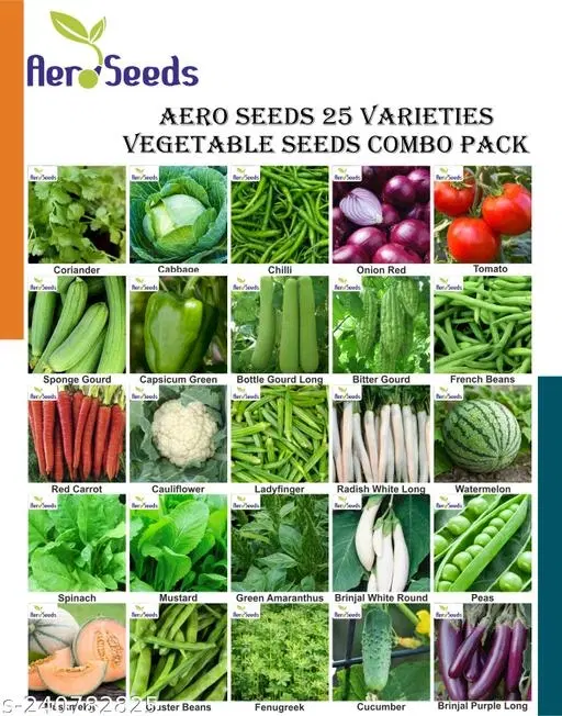 Aero Seeds 25 variety vegetable seeds combo pack with instruction manual.