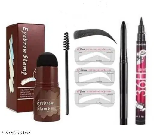 Eyebrow Stamp Black And Eyebrow Stencil Kit With Black Kajal And 36h Eyeliner