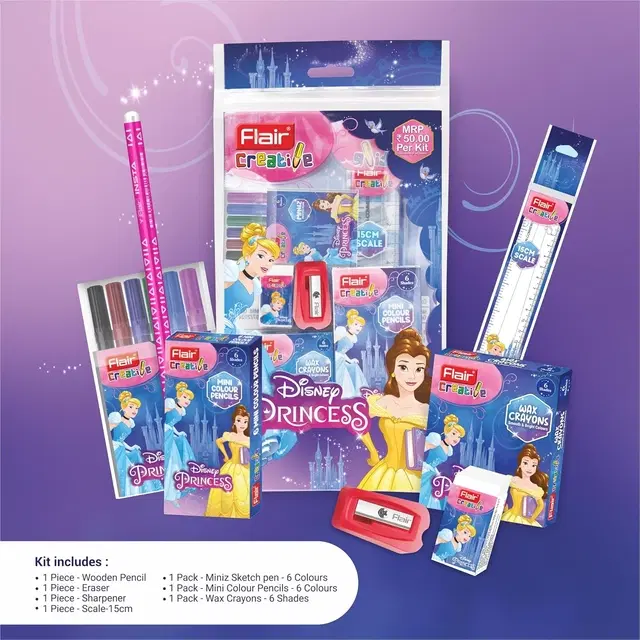 Flair Creative Series Disney Themed Stationery Kits | Disney Princess Smart Kit for Your Creative Need & Fun Learning | Ideal Gift Items for Kids |, Pack of 1