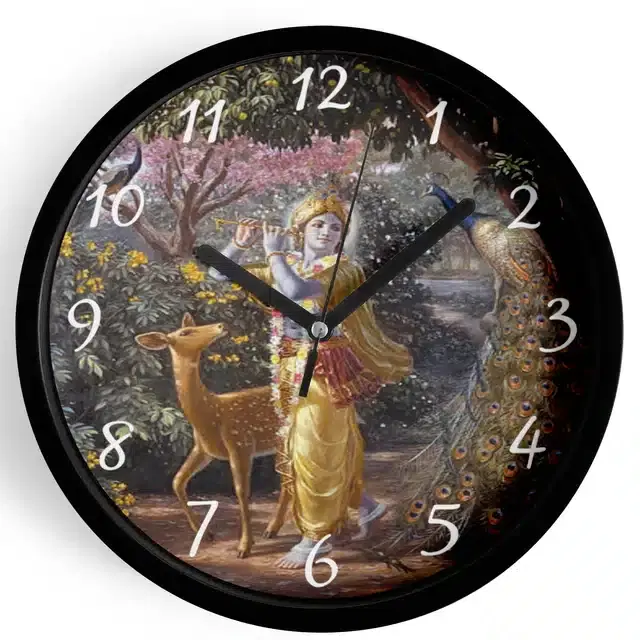 Analog Lord Krishna Wall Clock for Home, Black, 7 Inches