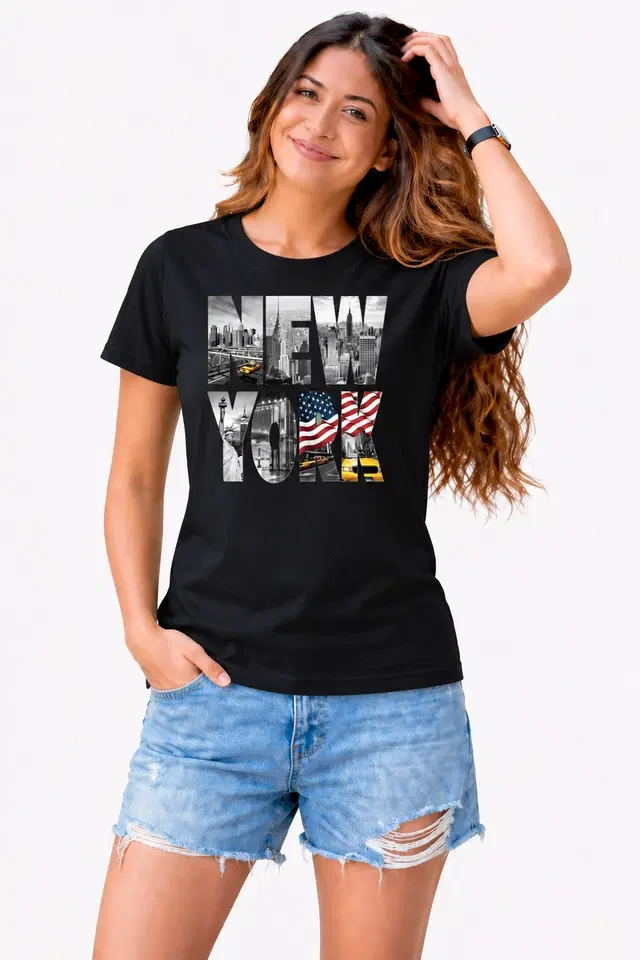 Cotton Blend Tshirts for Women (Black, S)